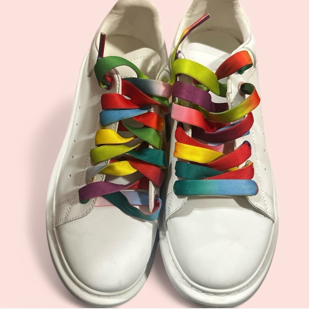 Alexander McQueen White Leather Sneakers with Neon Accents